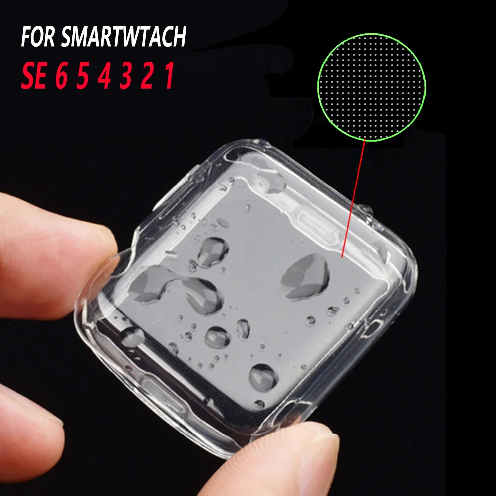 Transparent Case+Glass For Apple Watch Series Se 65432 38MM 42MM 40MM 44MM Smart IWatch Clear Full Screen Protector Cover Bumper