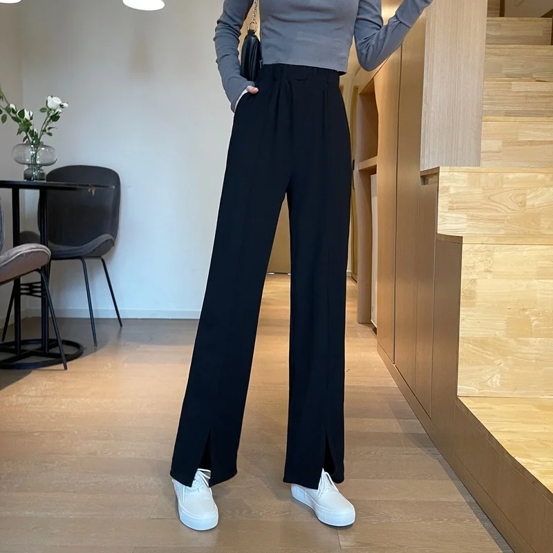 

Casual Long Capris Female 2021 Spring Autumn High Waist Solid Wide Leg Pants for Women Clothing Straight Loose Trouser Korean