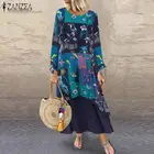 Женский сарафан ZANZEA в стиле ретро с принтом, повседневное вечерние чное Платье макси с длинным рукавом, женское Цветочное платье большого размера, 2021