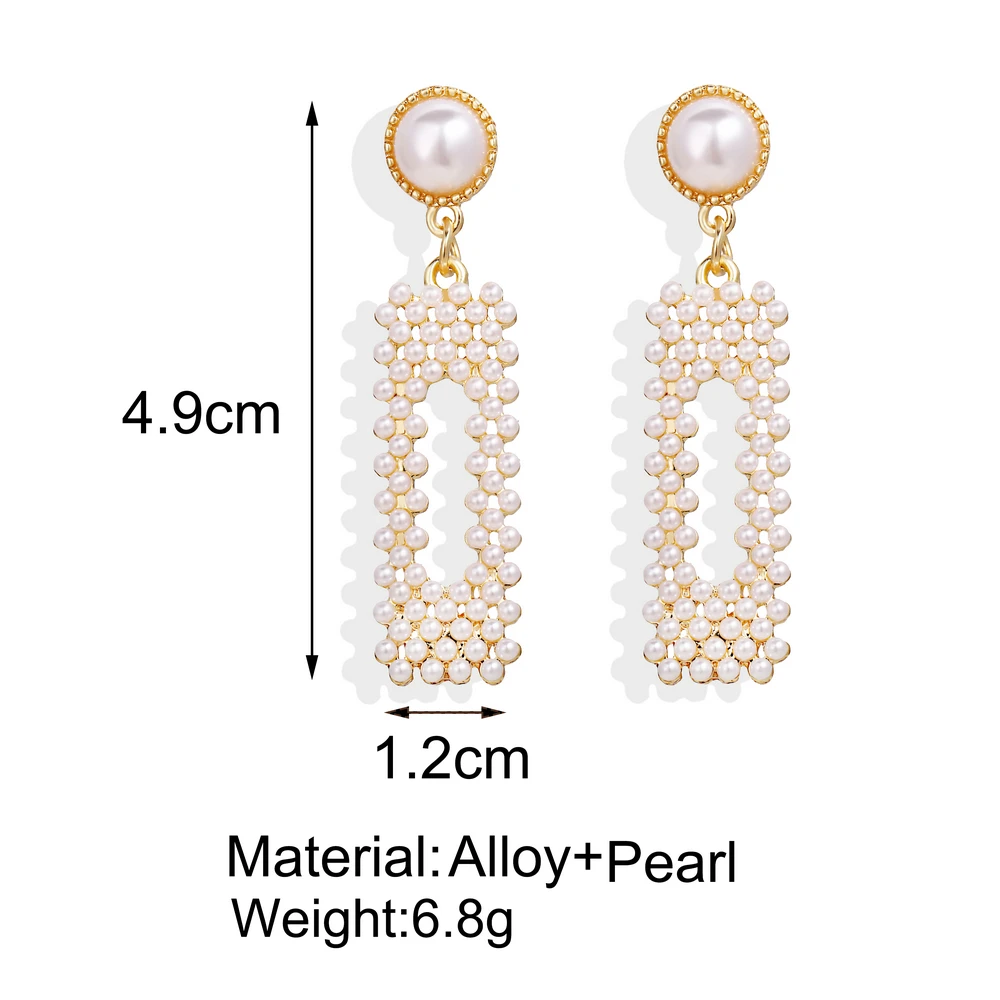 

MS MEOW Korean Simulation Pearl Statement Earrings For Women Geometric Triangle Square Long Dangle Earring Fashion Jewelry 2020