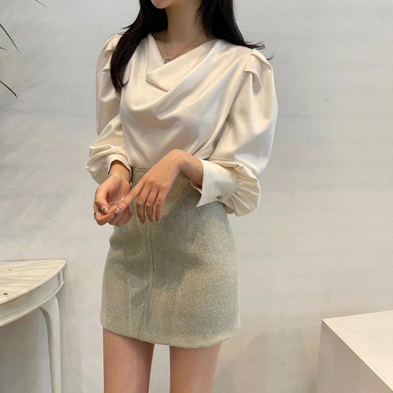 

Women Summer Korean Style Elegant Solid Sexy Square Collar Top Shirts Fashion Sexy Slim Office Lady Puff Sleeve Blouse