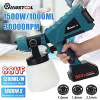 88vf 1500w 1000ml cordless electric spray gun with 3nozzle flow control airbrush high power paint sprayer for makita 18v battery