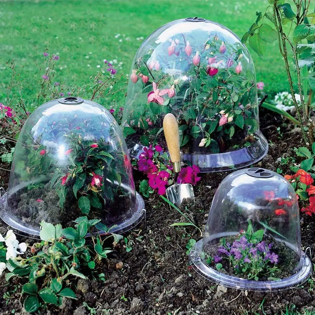 

5pcs Plastic Garden Cloche Reusable Breathable Greenhouse Plants Bell Dome Plant Cover Frost Guard Freeze Protection
