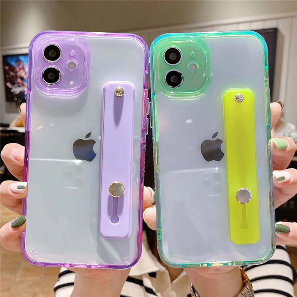 

Candy Colors Wrist Strap Transparent Phone Case For iPhone 12 Pro Max 11 Pro Max X XR XS Max 7 8 Plus Clear Back Cover