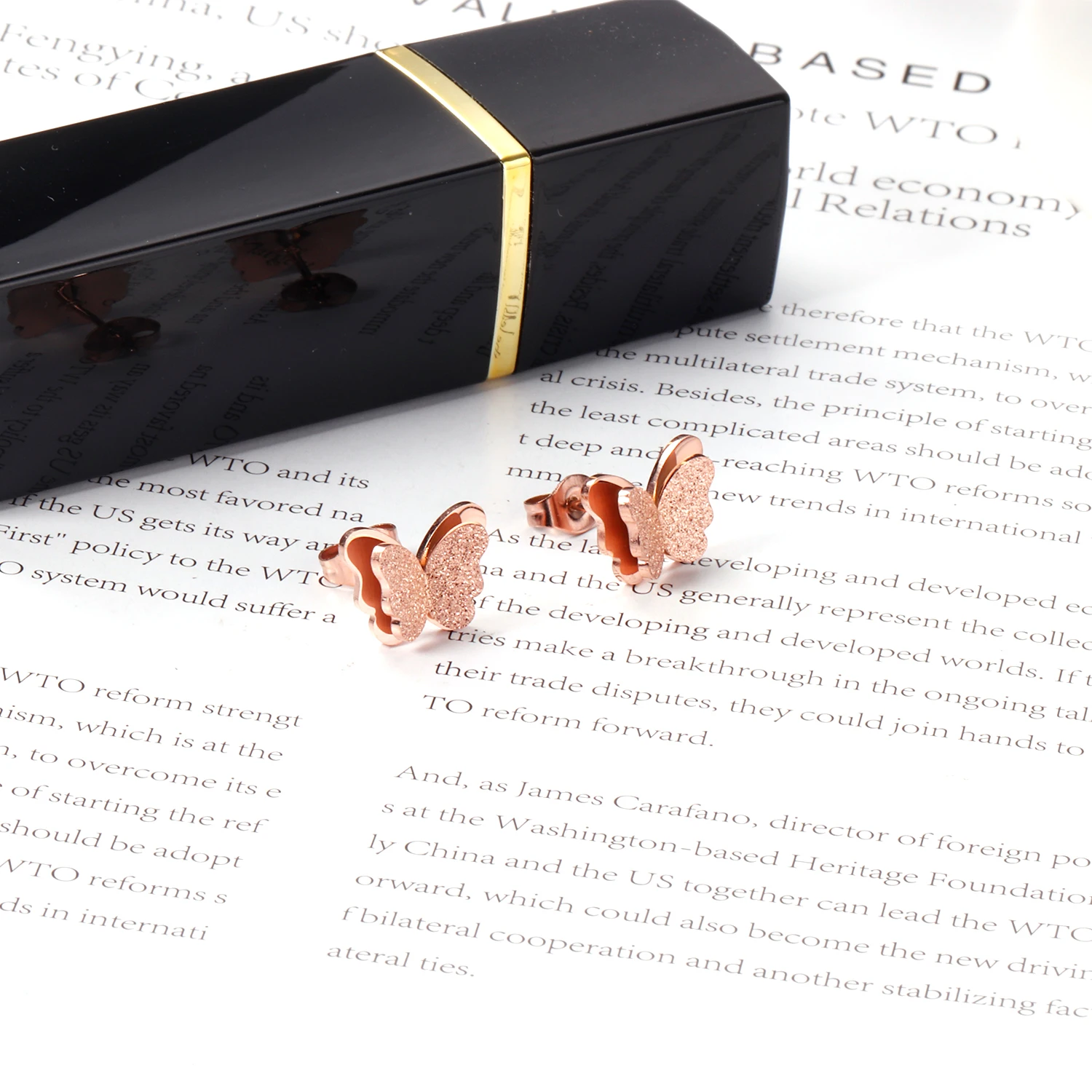 

LUXUKISSKIDS 2021 New Butterfly Earrings Stainless Rose Gold Steel Push-Back Earrings For Women/Kids Fashion pendientes mujer