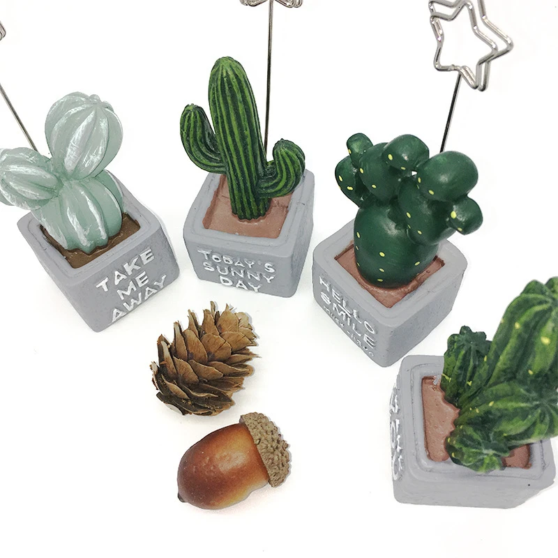 Korea Desktop Cute Cactus Styling Resin Plant Photo Folder Creative Message Postcard Clip Holder | Канцтовары для офиса и дома