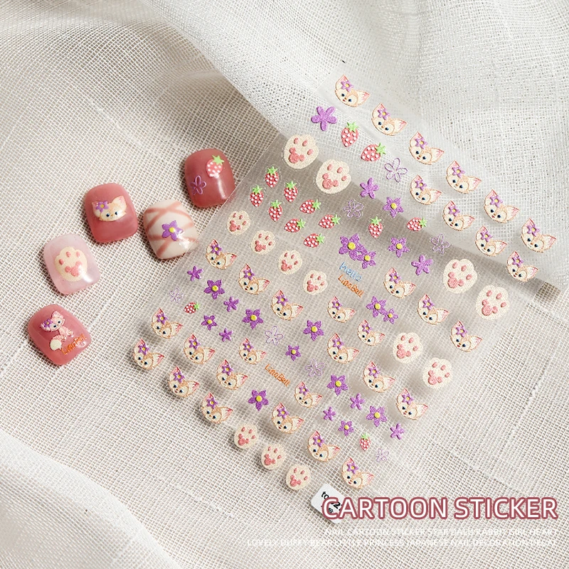 Наклейки для ногтей с 3D гравировкой милые животные лиса кролик цветок подошва