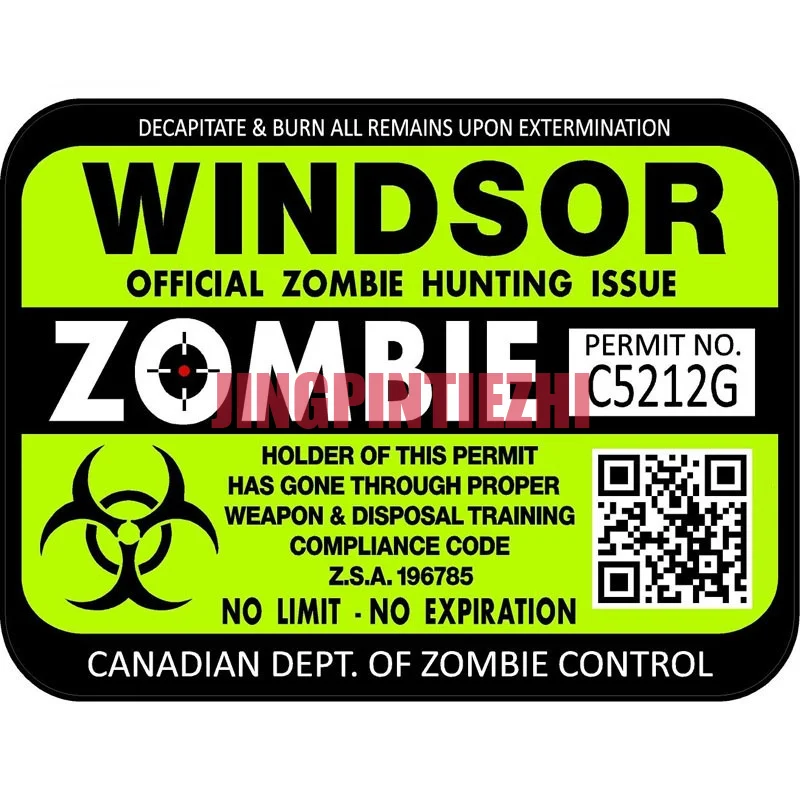 

Car Stickers Vinyl Motorcycle Decal Decoration Laptop Canada Windsor ZOMBIE Hunting License Permit Retro-reflective Decal