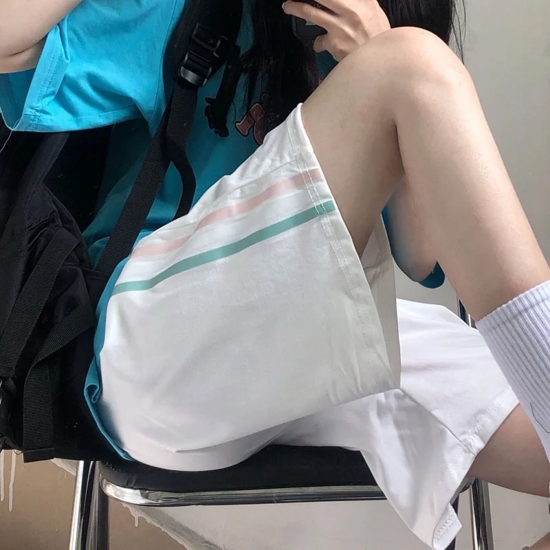 

Classic Three Bars Shorts Women's Summer New Trendy Hong Kong Style Harajuku High Waist Slimming and Straight Casual Fifth Pants