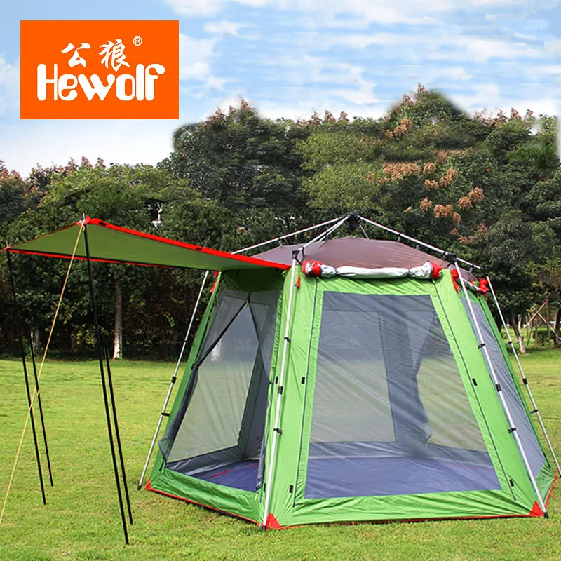 Verkauf Hewolf Neue Stil 5-8 Person Dingle Schicht Ultra Automatische Strand Camping Familie Party Camping Zelt Zelte Outdoor Camping