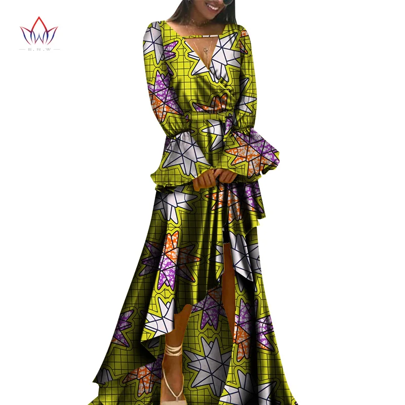 

Bintarealwax African Embroidery Dashiki Dress Bazin Riche Long Sexy Dress Africa Wax Print Dresses for Women Plus Size WY3164