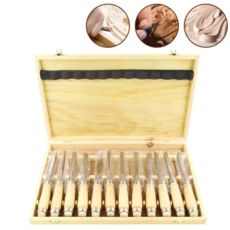 

Professional 12Pcs/set Manual Wood Carving Hand Chisel Tool Set Carpenters Woodworking Carving Chisel DIY Detailed Hand Tools