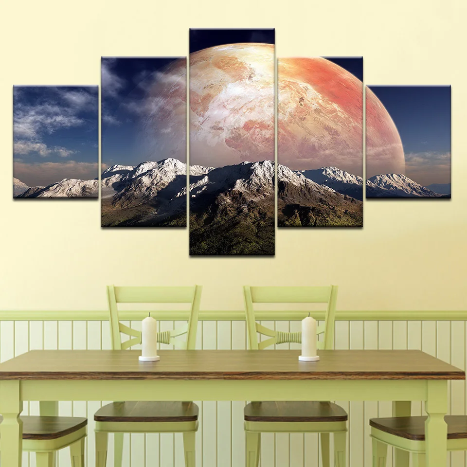 

Canvas Frame 5 Panels Canvas HD Print Huge Red Planet Wall Art Picture For Living Room Painting Decoration