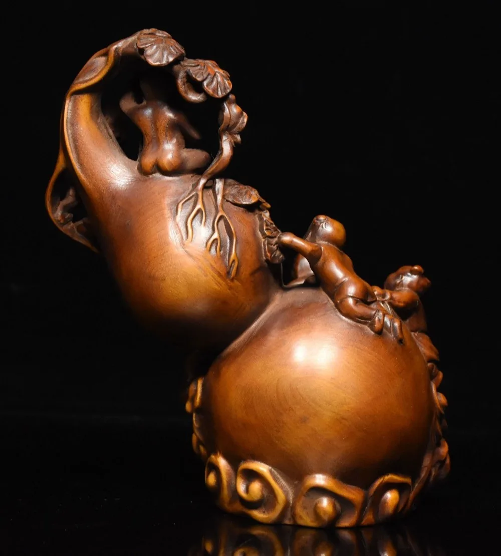 

Christmas 6" Chinese Folk Collect Boxwood wood boy frolic Lagenaria siceraria lucky Statue Halloween