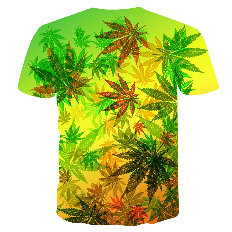 3D men's T-shirt casual ladies short-sleeved summer sweatshirt fashion O-neck green maple leaf creative |