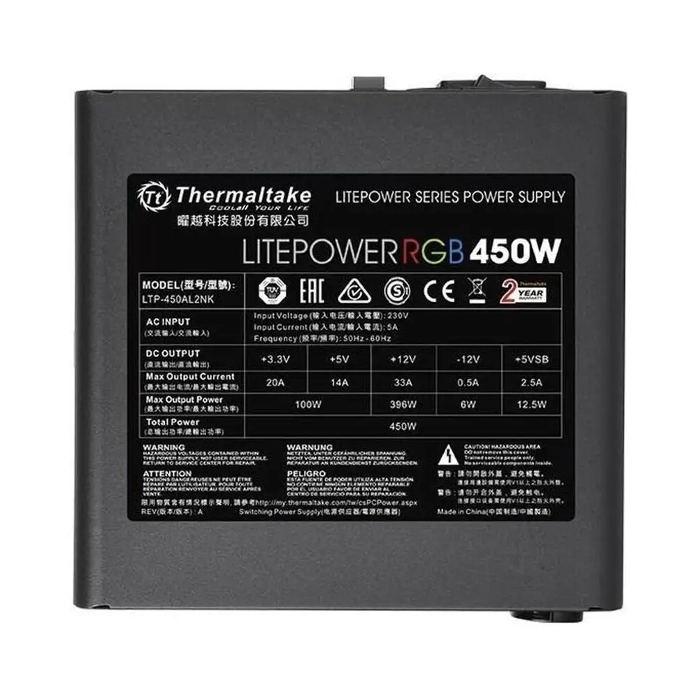 Блок питания Thermaltake ATX 450W Litepower RGB 450 (24+4+4pin) APFC PPFC 120mm fan color LED 4xSATA | Электроника