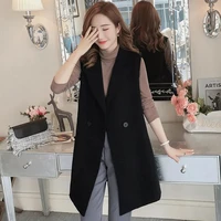 female korean fashion long suit sleeveless jacket ladies thin waistcoat vest women spring autumn jackets black temperament 165
