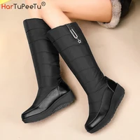 size 3544 winter women snow boots knee high warm plush star crystal waterproof platform shoes pu patchwork down cloth footwear