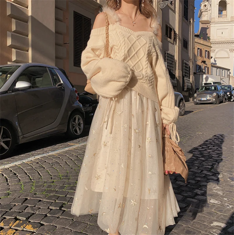 Свитер женский с открытыми плечами пикантный Мягкий трикотажный пуловер на