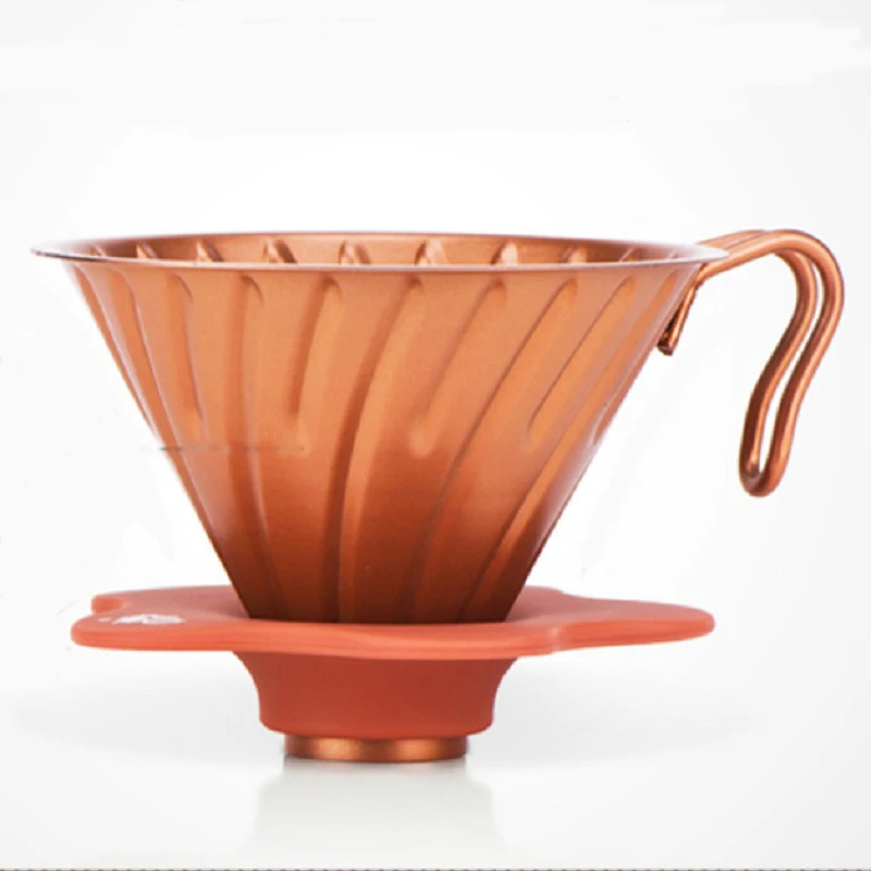 FeiC 1pc 3 colours Stainless steel coffee dripper with Edible grade silica gel cup holder V60 style 1-2cups for barista |