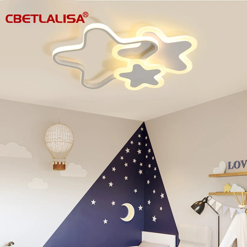 CBETLALISA Kids Room 220V LED Ceiling Lights In Stars Shape White Lamp For Bedroom Girls' Pink Lighting Fixtures | Лампы и