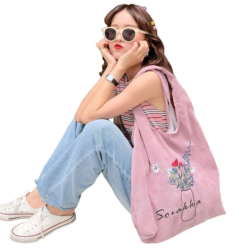 

Вельветовая Наплечная Сумка ваза школьная сумка с вышивкой Женская Повседневная сумка тканевые сумки Tote повседневные кошельки