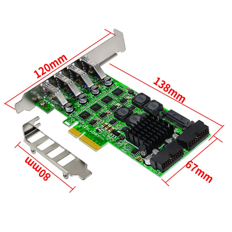 

PCI Express PCI-E to USB 3.0 Expansion Card Raiser 8 Ports USB 3.0Controller SATA Power Independent 4 Channel for Camera