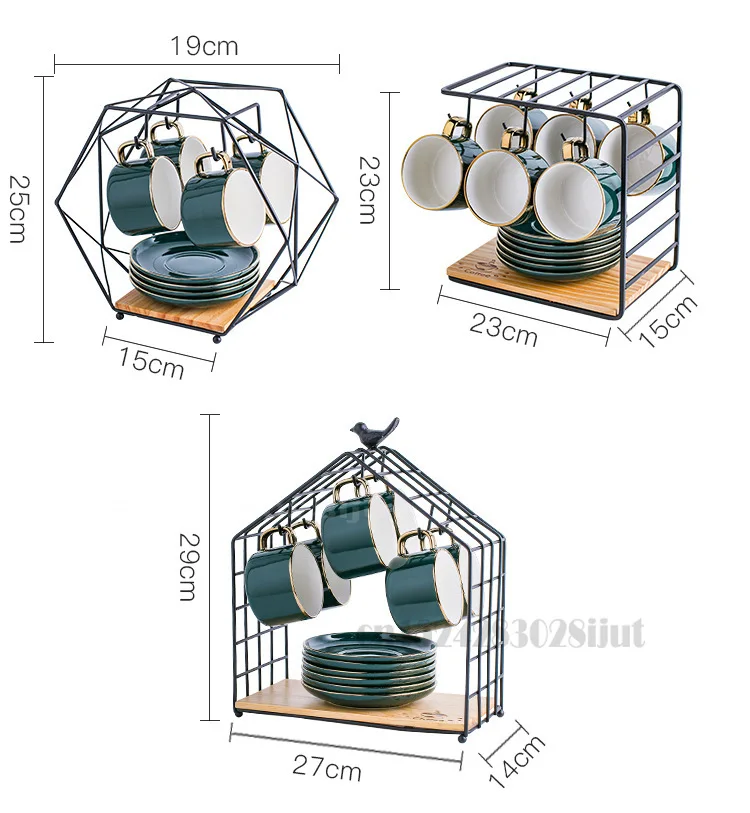 

Nordic Coffee Cup Dish Hanger Drain Rack Fashion High-grade Home Decoration Accessories Ceramic Cup and Iron Storage Shelf