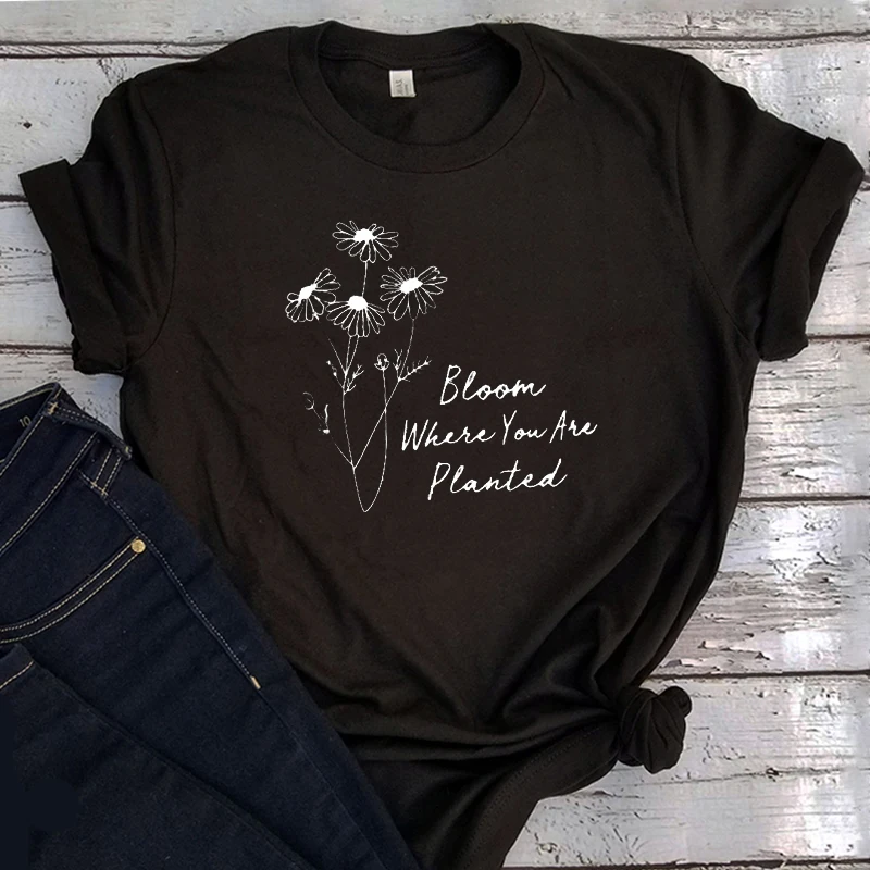 

Bloom Where You Are Planted Summer Tshirt Women Plus Size Plant Tee 2021 Women Fashion Flowers Casual Graphic Tops XL