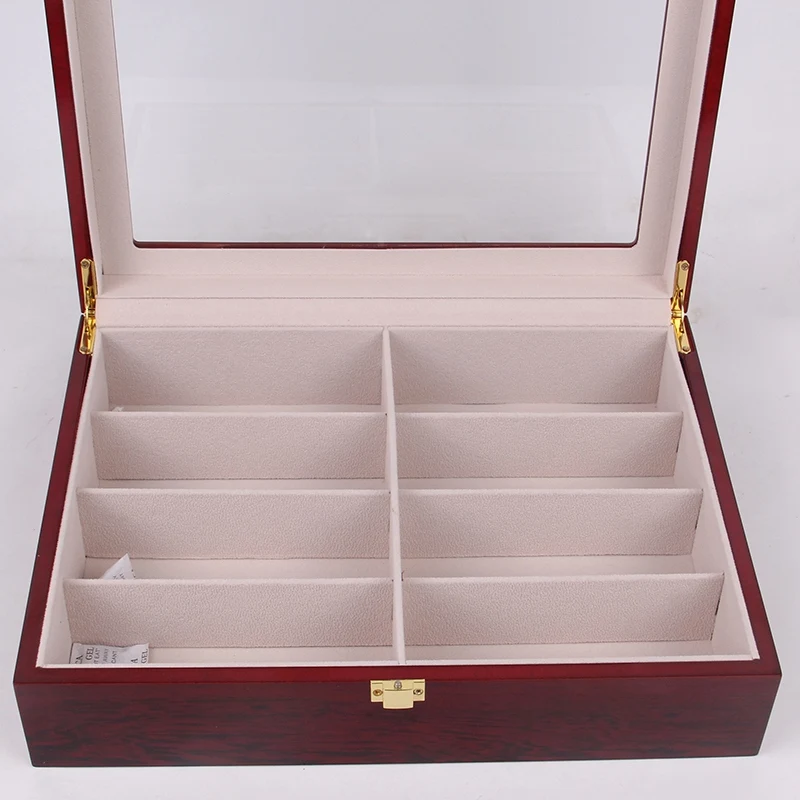 

Wooden 8 Compartments Eyeglass Display Organizer Eyeglasses Sunglass Storage Case Box, Transparent Acrylic Cover