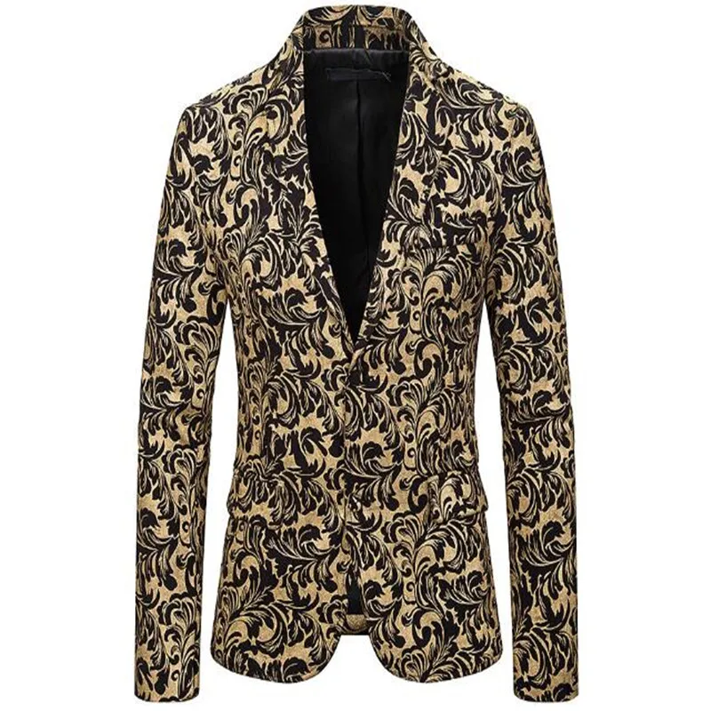 

The new suit is slim and slim, and men's fashionable suit dress with bronzing print and long sleeve coat