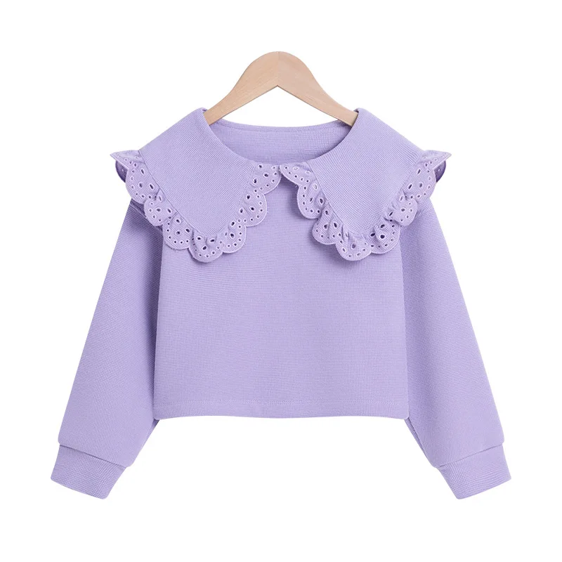 

Baby Girls Sweatshirt Pullover Winter Fleece Thick Children Clothes Casual Fashion Princess Tops Lacework Collar Warm Outerwear