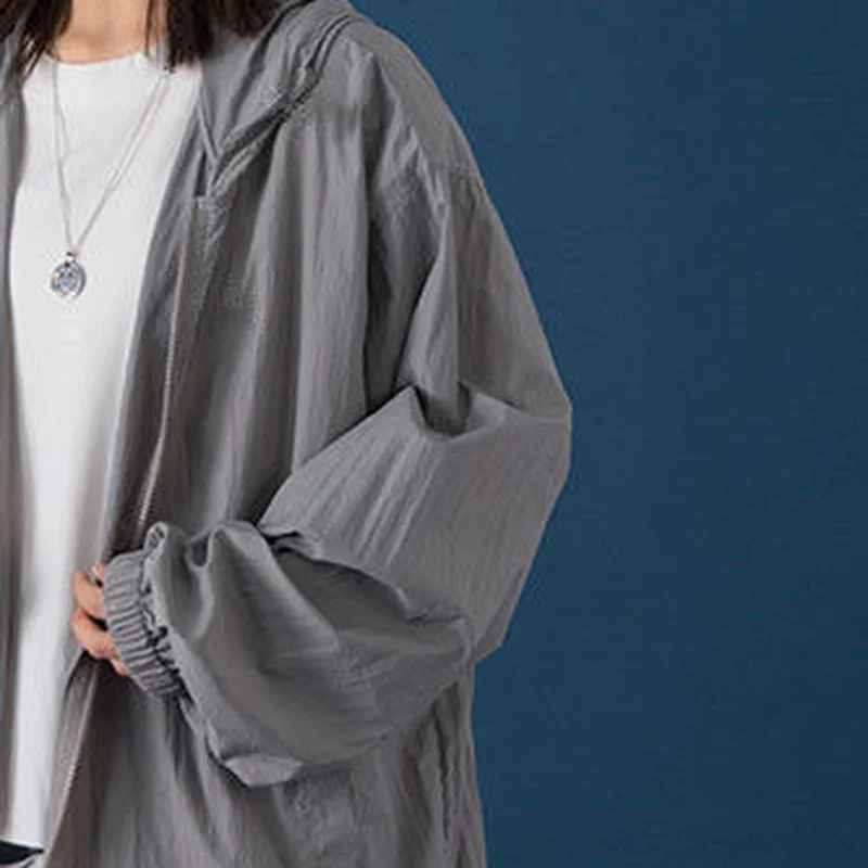 

Basic Jackets Women Summer Oversize Sun-Protection Outwear Hooded Long Sleeve Loose All-match Style Students Casual Thin Female