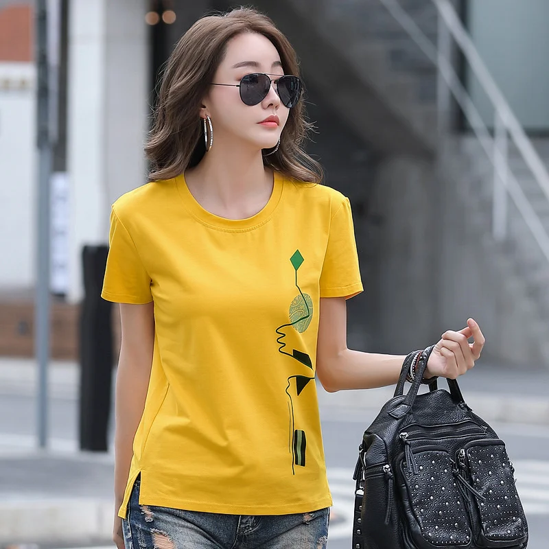 

Short Sleeve T-Shirt Print T Shirt Women Cotton Korean Plus Size Woman Clothes 2021 Spring Autumn Tops Tee Shirt Femme