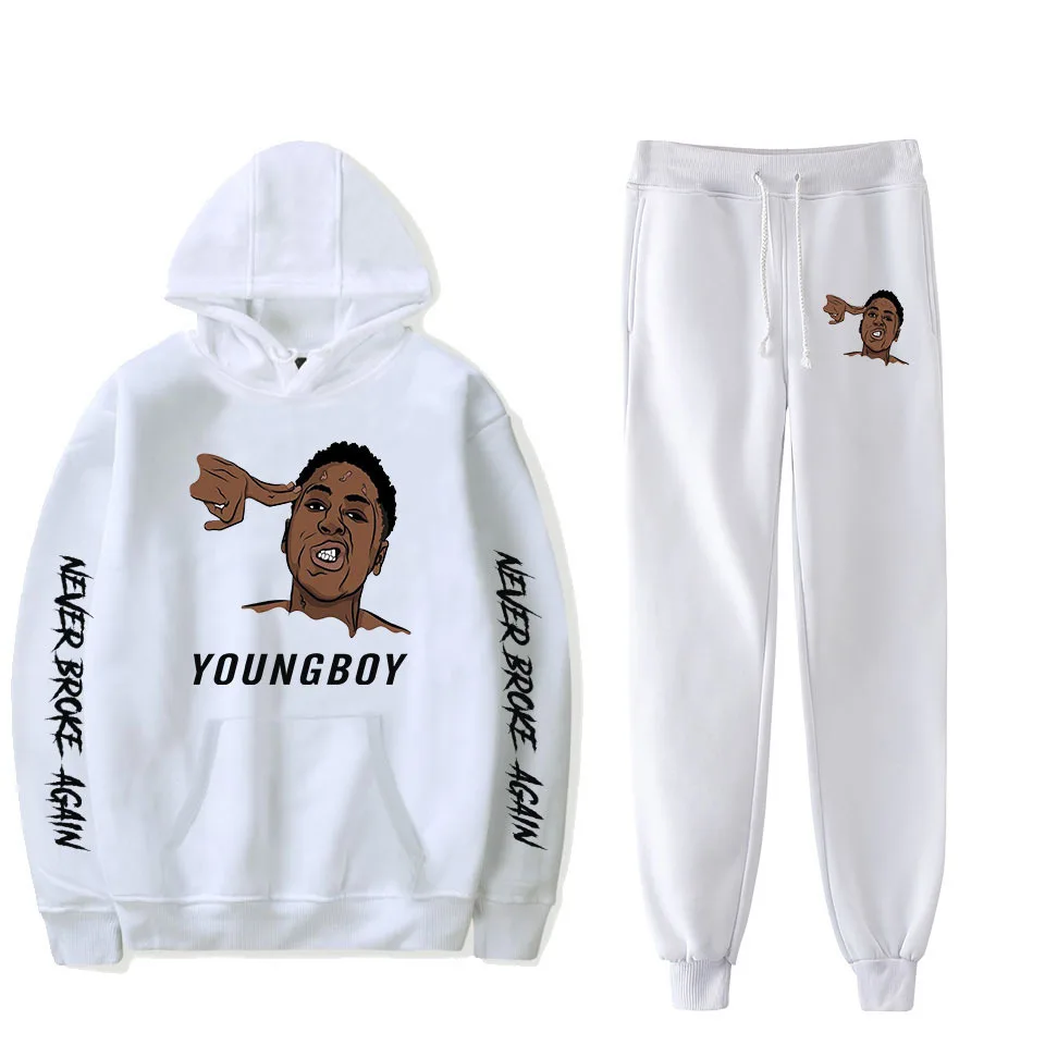 

YoungBoy Never Broke Again Fashion Long-sleeved Hooded Sweatshir 2Pcs Women/Men Hooded Sweatshirts And Pants Casual Suit Hip-hop