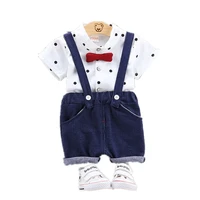 summer baby clothes suit children boys polka dot pattern shirt overalls 2pcssets toddler formal clothing infant kids tracksuits