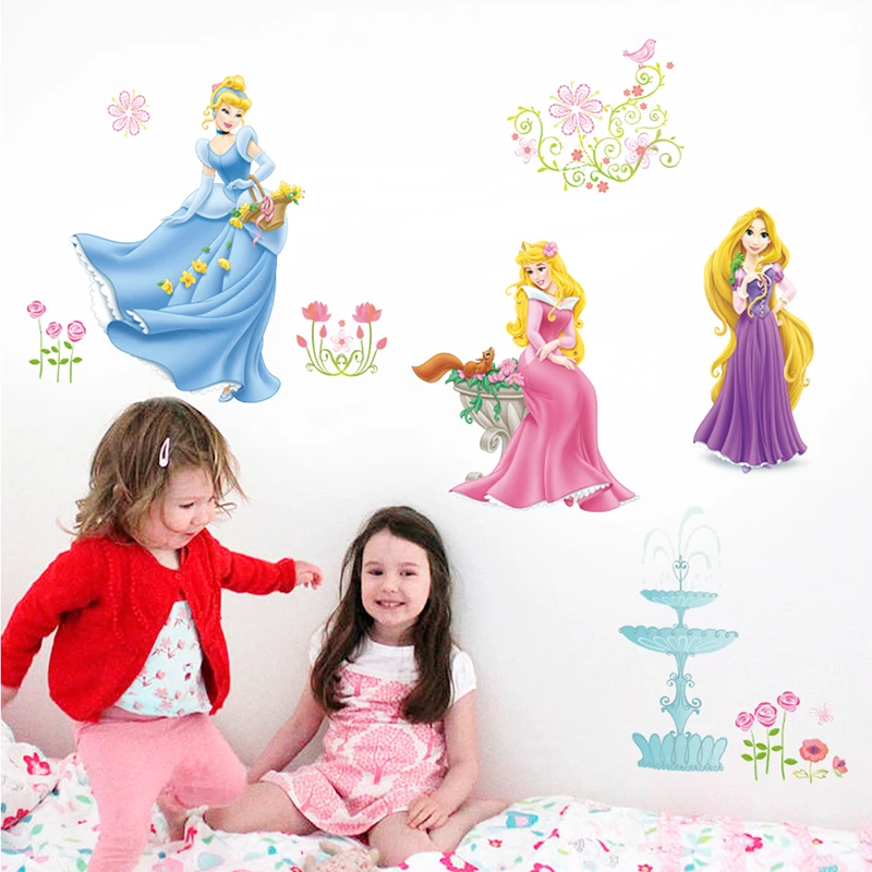 Cartoon Disney Rapunzel Cinderella Princess PVC Wall Stickers For Kids Girls Bedroom Accessories Home Decor Mural Art Decal | Дом и сад