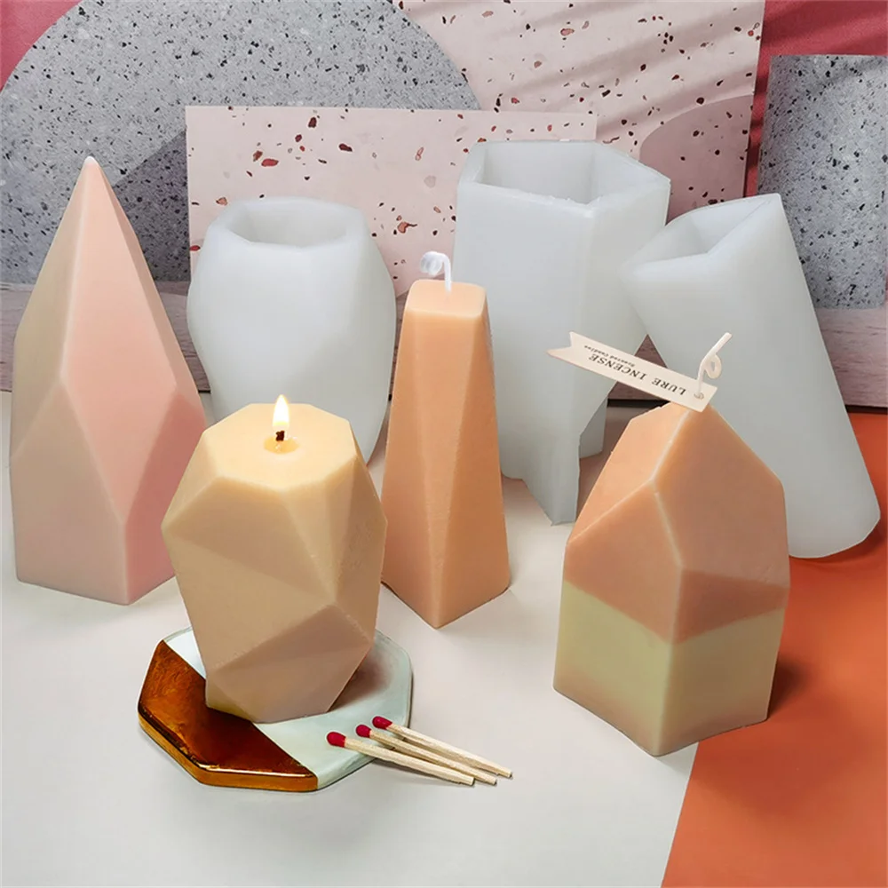 

Geometric Mirror Gems Shape Silicone Candle Mold For Diy Epoxy Resin Aromatherapy Candle Ornaments Soap Mould Home Decoration