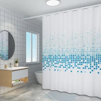 blue mosaic polyester curtain waterproof bath curtains for bathroom bathtub eco friendly bathing cover large wide 12pcs hooks
