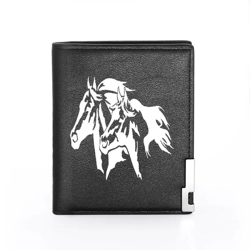 

Men Wallet Leather Double Horse Head Printing Billfold Slim Credit Card/ID Holders Inserts Money Bag Male Pocket Short Purses