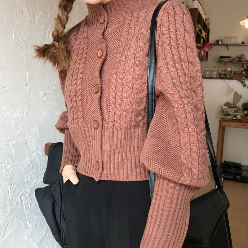 Женский винтажный свитер NORMOV Осенний вязаный короткий облегающий однотонный
