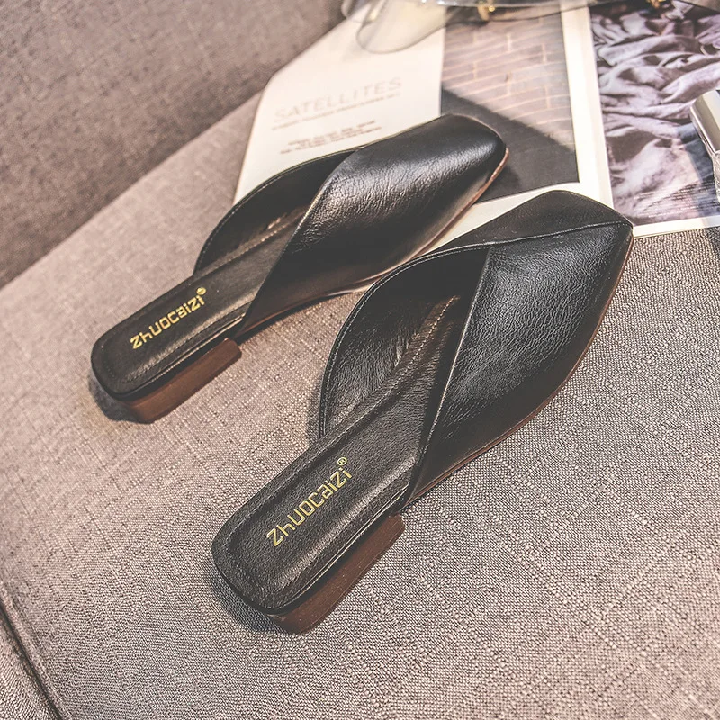 

Slippers Casual Women's Shoes With Platform Slides Shallow Pantofle Low Luxury Summer 2021 Flat Rubber Basic Bonded Leather