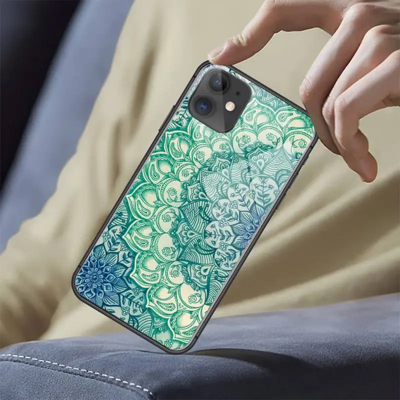 

Mandalas Flower Funda Phone Cases Tempered glass For iphone 5C 6 6S 7 8 plus X XS XR 11 PRO MAX