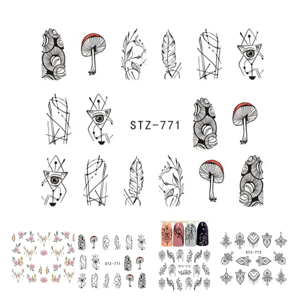 Женская наклейка с цветком для ногтей Грибная Ретро дизайна DIY аксессуары