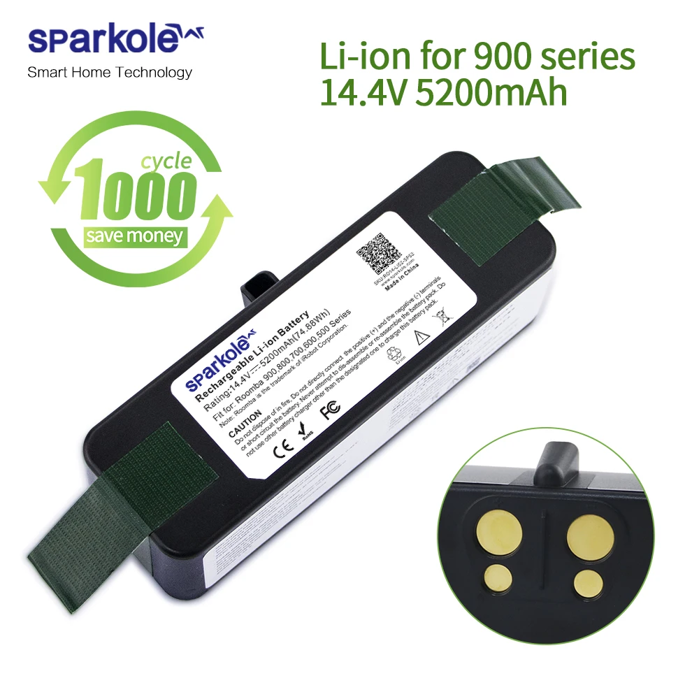 5.2Ah Sparkole 5300 мА/ч, 14,8 в Li-Ion Батарея для iRobot Roomba 500 600 700 800 900 серии 550 560 580 620 630 650 770 780 870 880 980 - Цвет: 5.2Ah