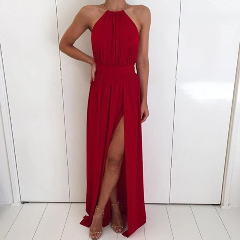 Женское длинное шифоновое платье Fanco красное Пляжное Платье макси с открытыми