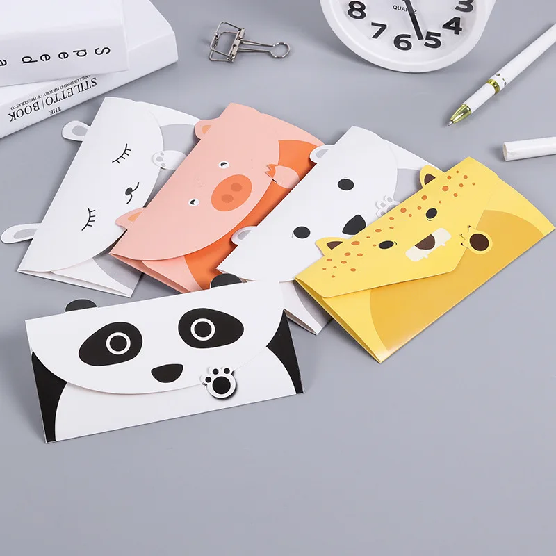 Конверт с надписью «Thank Card» для детей на день рождения, приглашение на праздник, универсальный лист, 10 шт., случайный цвет, Мультяшные животные - изображение