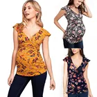 Новая блузка Рубашки для беременных Одежда для беременных женщин нательная рубашка для беременных с V-образным вырезом и коротким рукавом полосатая блузка с принтом топы