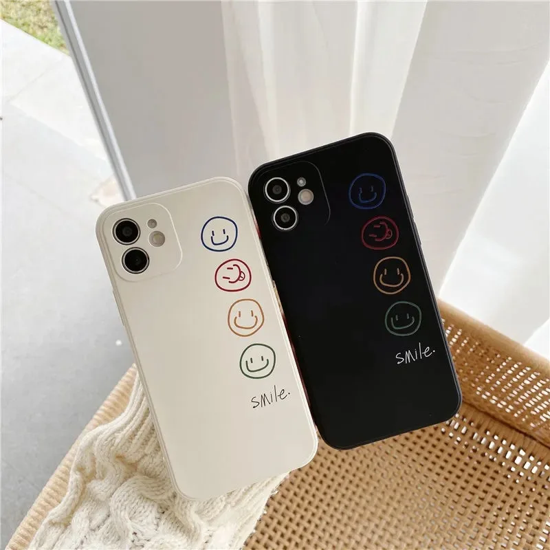 Модный простой чехол с изображением смайлика для iphone 11 Pro X S MAX XR 7 12 8 Plus черный