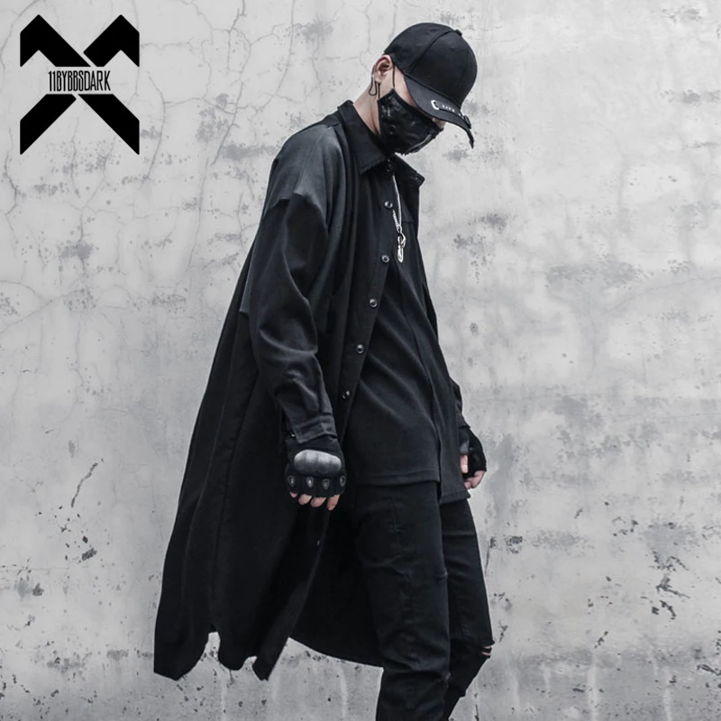 

11 BYBB'S DARK Punk Long Shirt Hip Hop Streetwear Nightclub Shirts Coats 2021 Loose Tops Black WB426